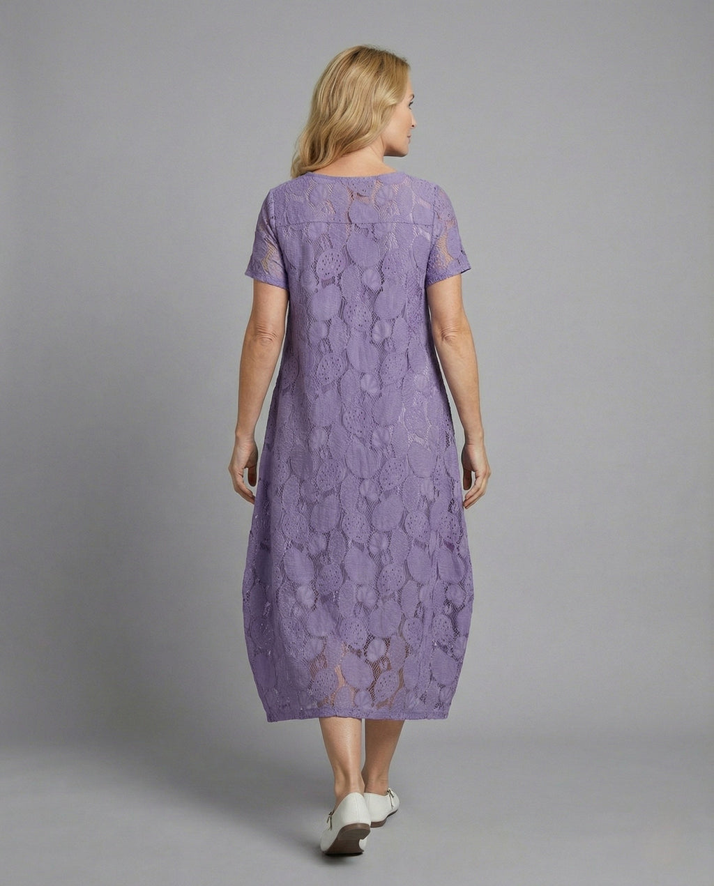 Women's Lace Maxi Dress with Round Neckline - Back View
