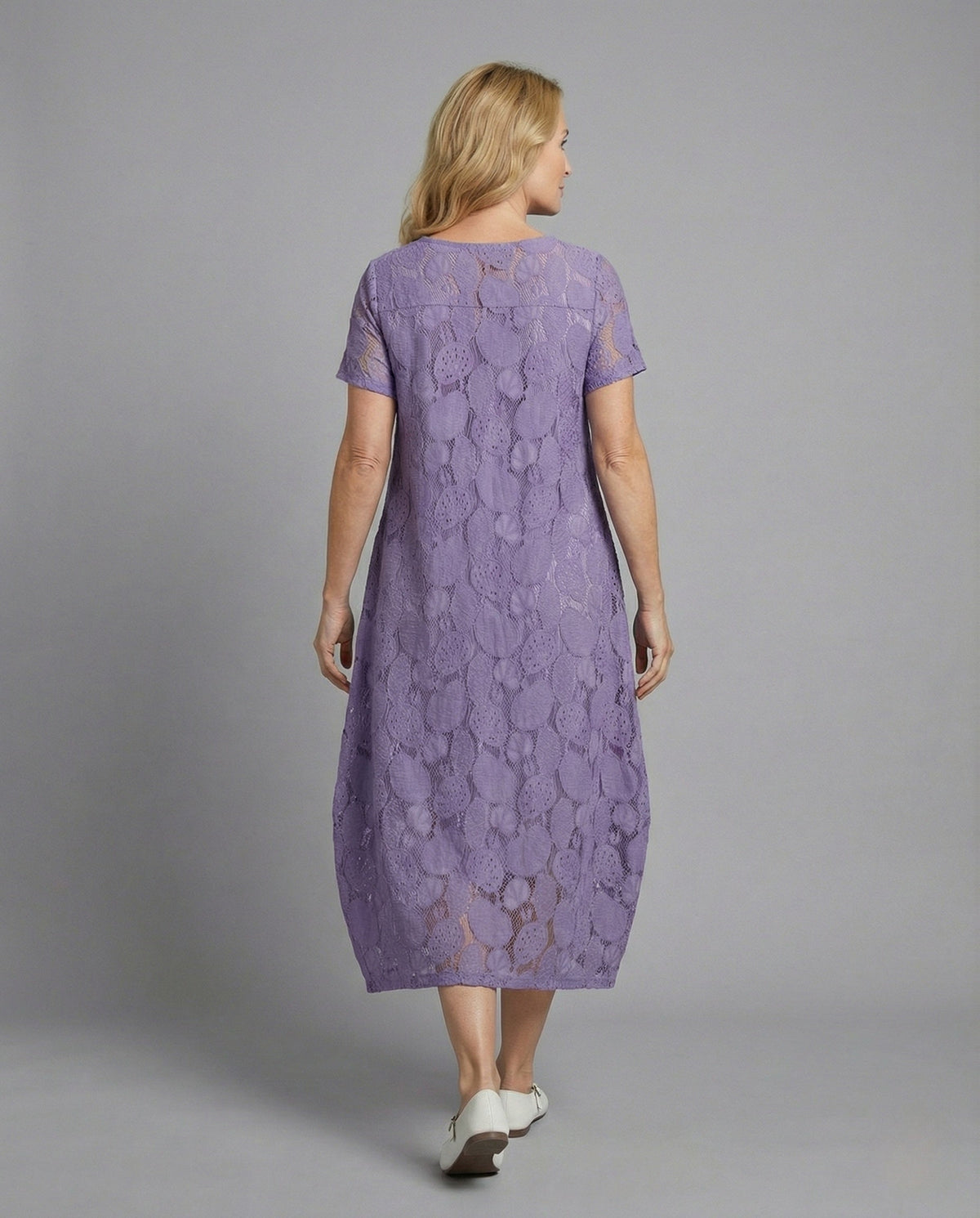 Women's Lace Maxi Dress with Round Neckline - Back View