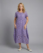 Women's Lace Maxi Dress with Round Neckline - Front View