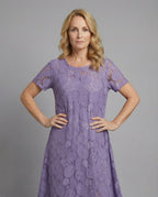 Women's Lace Maxi Dress with Round Neckline - Upper Body View