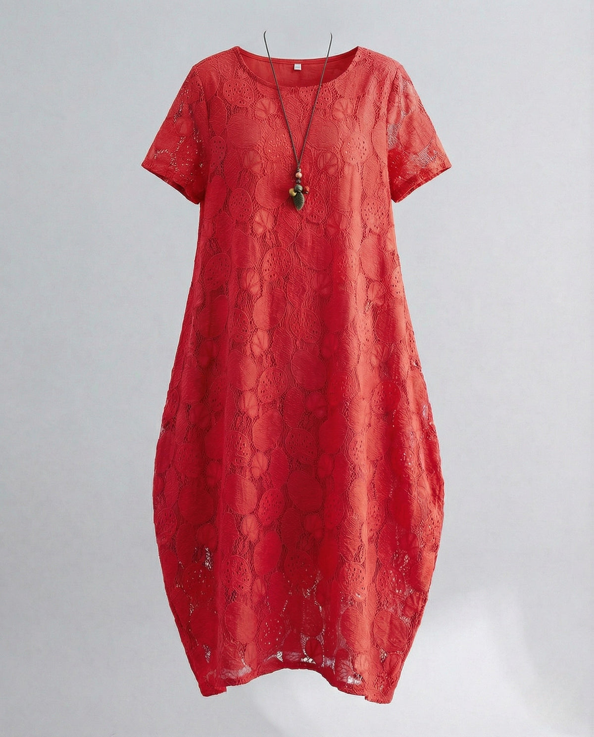 Women's Lace Maxi Dress with Round Neckline