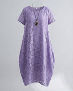 Women's Lace Maxi Dress with Round Neckline