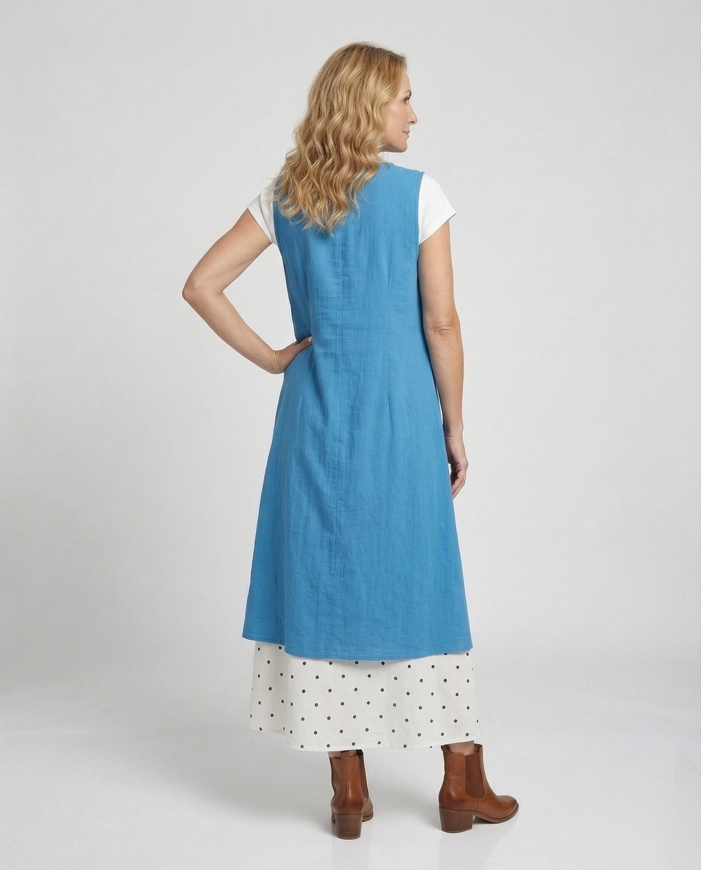 Women's Sleeveless Long Vest in A-Line Cut - Back View
