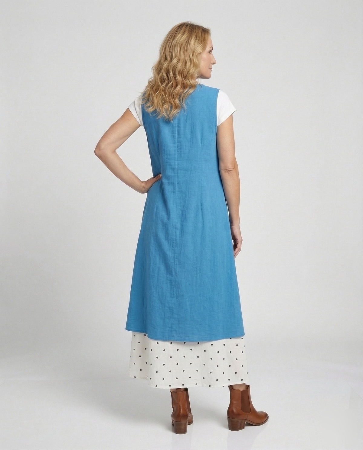 Women's Sleeveless Long Vest in A-Line Cut - Back View