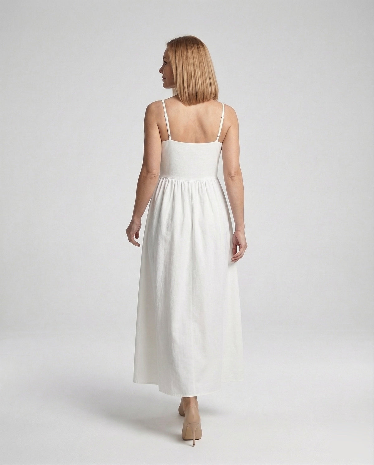 Women's Sleeveless Evening Dress with Square Neckline - Back View