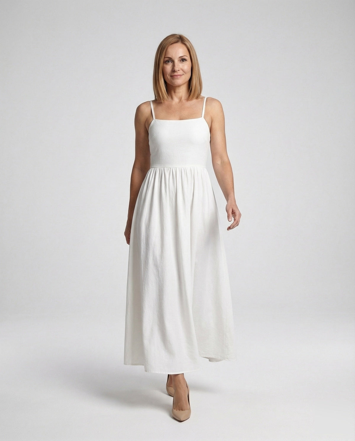 Women's Sleeveless Evening Dress with Square Neckline - Front View