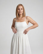 Women's Sleeveless Evening Dress with Square Neckline - Upper Body View
