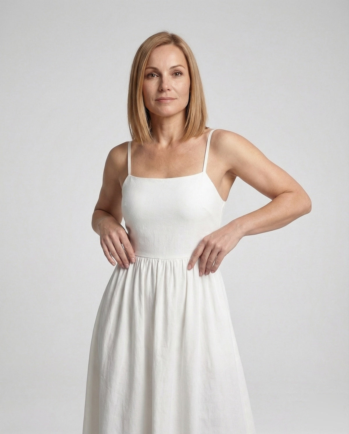 Women's Sleeveless Evening Dress with Square Neckline - Upper Body View