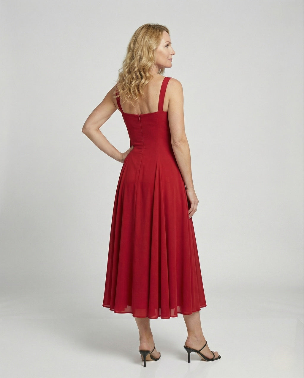 Women's Floor-Length Chiffon Evening Dress with Pockets - Back View