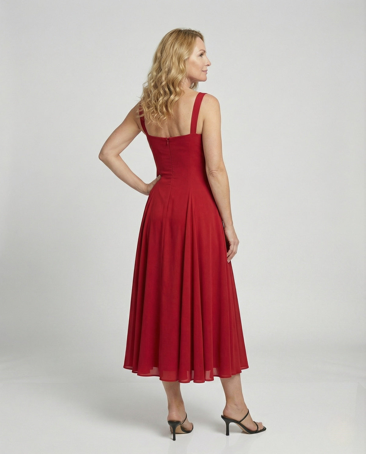 Women's Floor-Length Chiffon Evening Dress with Pockets - Back View