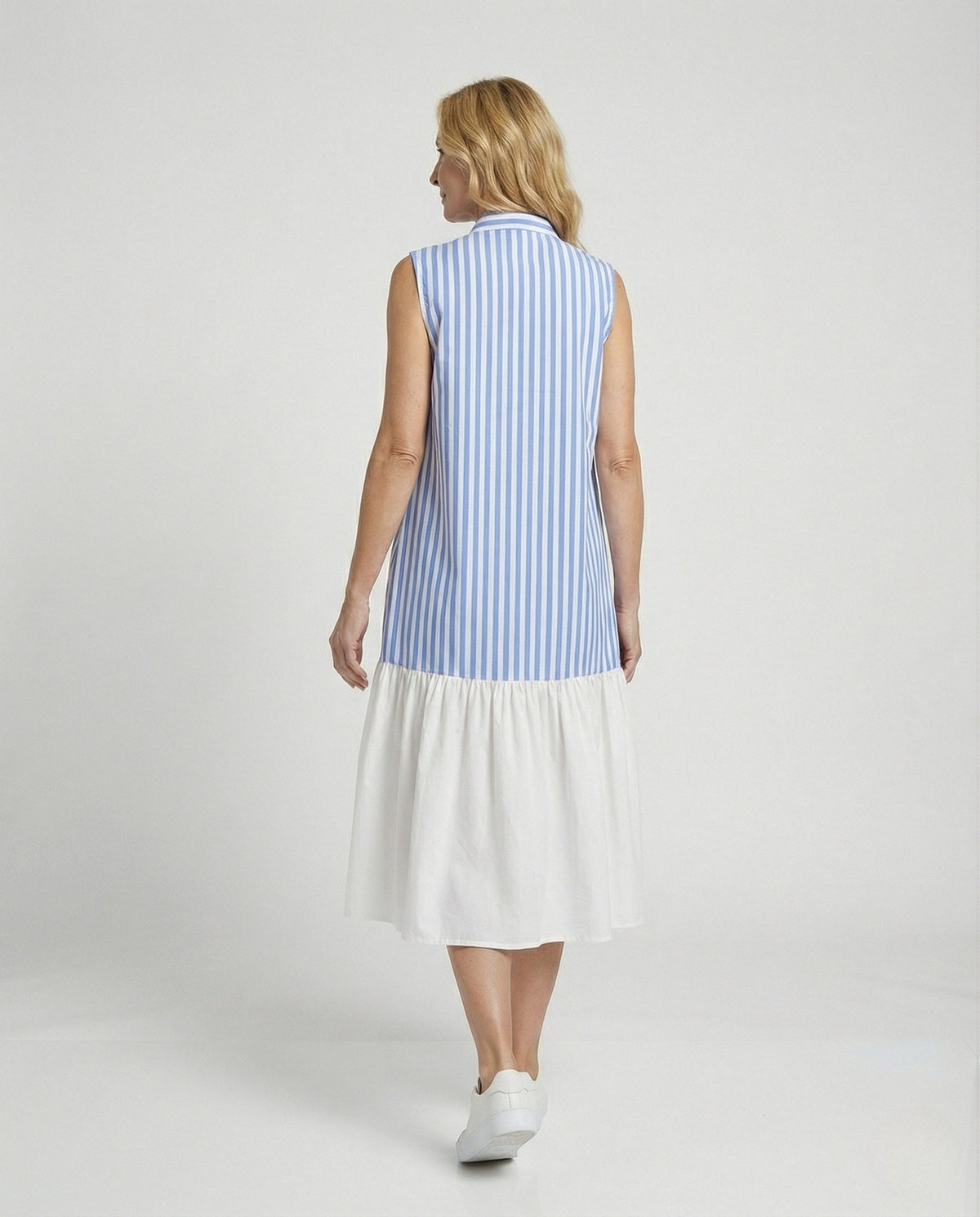 Women's Sleeveless Shirt Dress with Striped Look - Back View