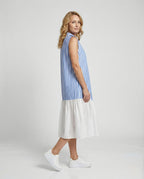 Women's Sleeveless Shirt Dress with Striped Look - Front View