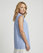Women's Sleeveless Shirt Dress with Striped Look - Upper Body View