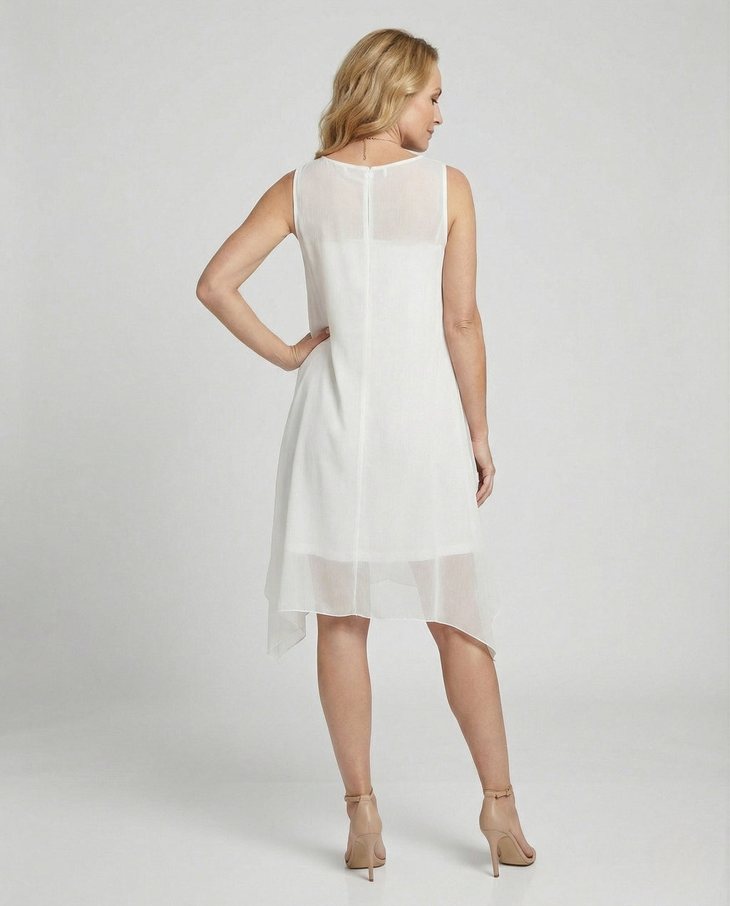 Women's Sleeveless Silk Layered Dress Asymmetrical - Back View