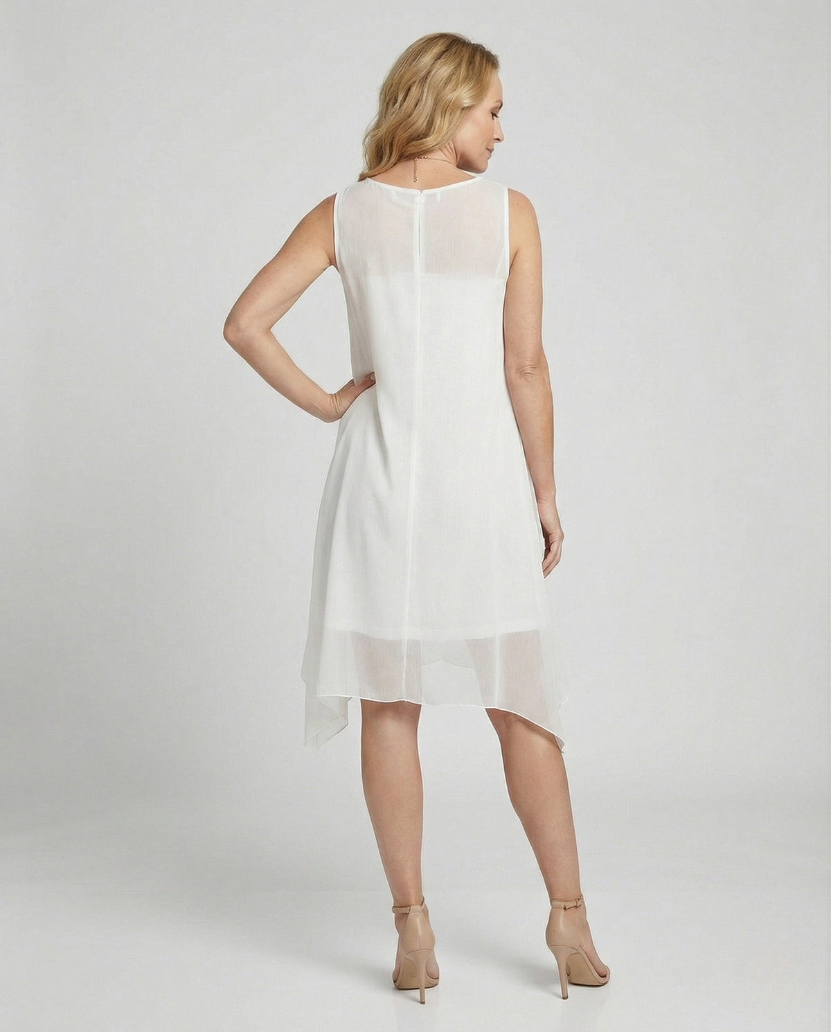 Women's Sleeveless Silk Layered Dress Asymmetrical - Back View