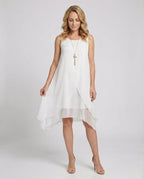 Women's Sleeveless Silk Layered Dress Asymmetrical - Upper Body View