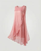 Women's Sleeveless Silk Layered Dress Asymmetrical