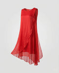 Women's Sleeveless Silk Layered Dress Asymmetrical