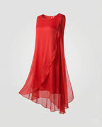 Women's Sleeveless Silk Layered Dress Asymmetrical