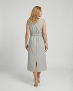 Women's Sleeveless Linen Midi Dress with Pockets - Back View