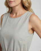 Women's Sleeveless Linen Midi Dress with Pockets - Close-Up Detail