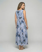 Women's Sleeveless Maxi Tiered Dress with Print - Back View