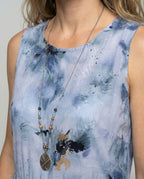 Women's Sleeveless Maxi Tiered Dress with Print - Close-Up Detail