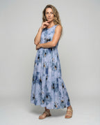 Women's Sleeveless Maxi Tiered Dress with Print - Front View