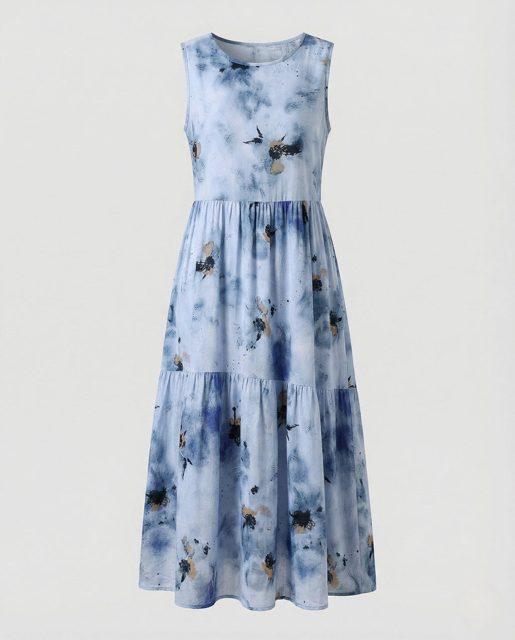 Women's Sleeveless Maxi Tiered Dress with Print