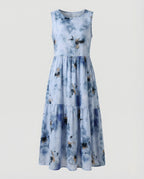 Women's Sleeveless Maxi Tiered Dress with Print