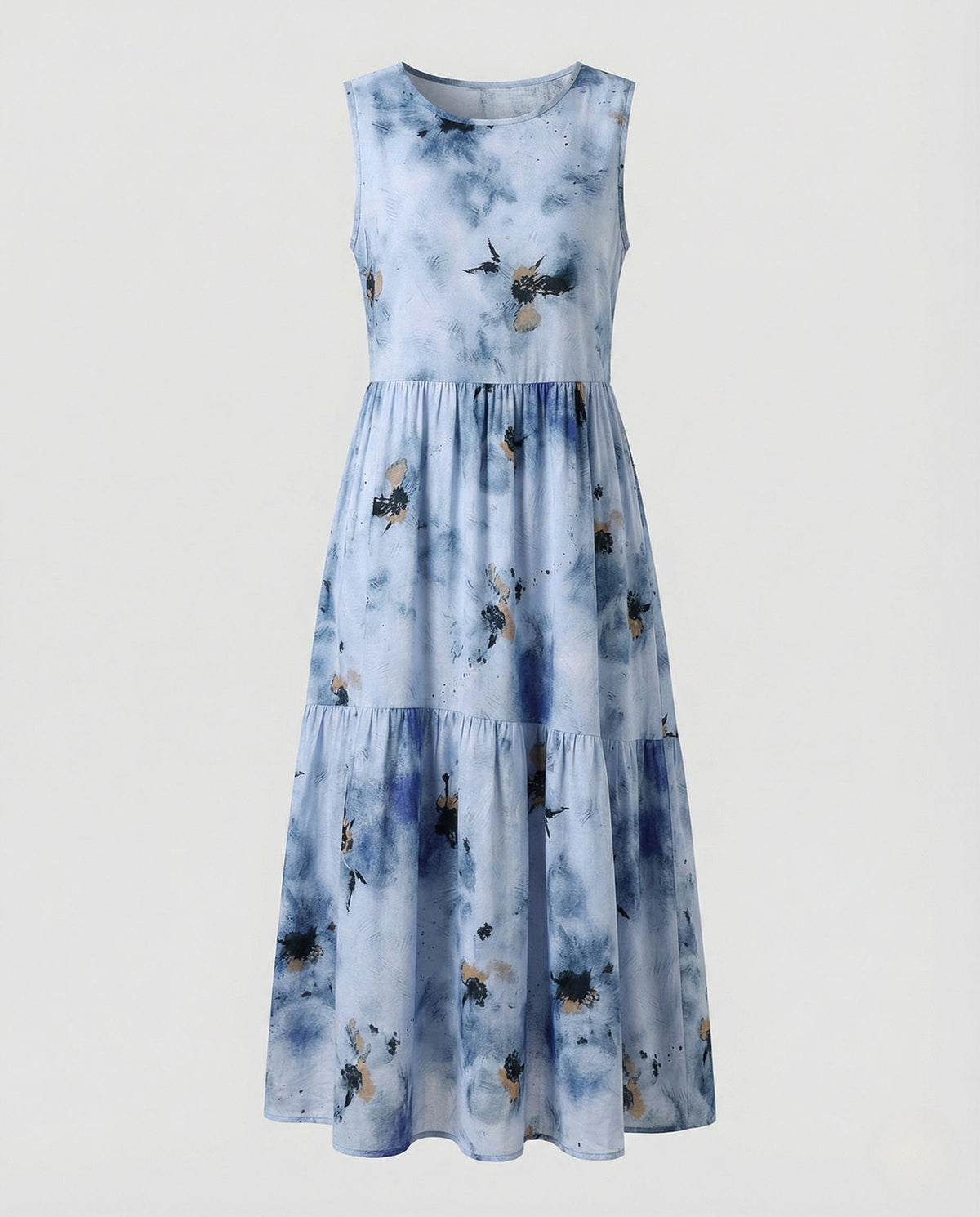 Women's Sleeveless Maxi Tiered Dress with Print