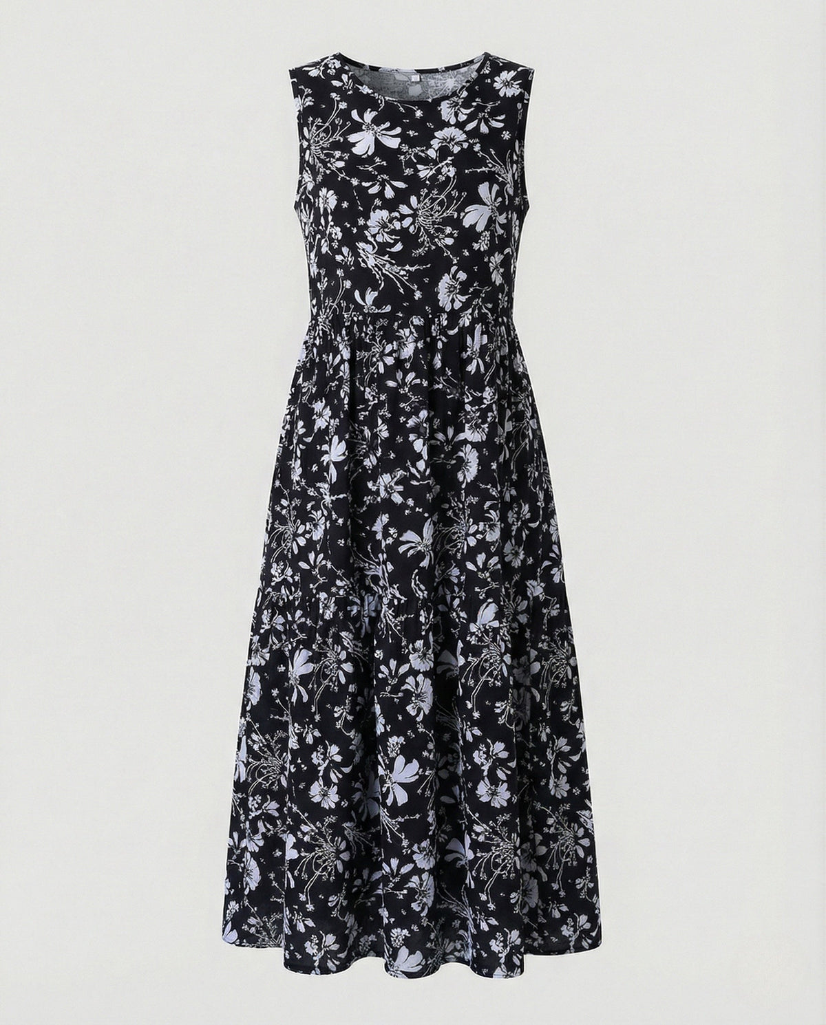 Women's Sleeveless Maxi Tiered Dress with Print