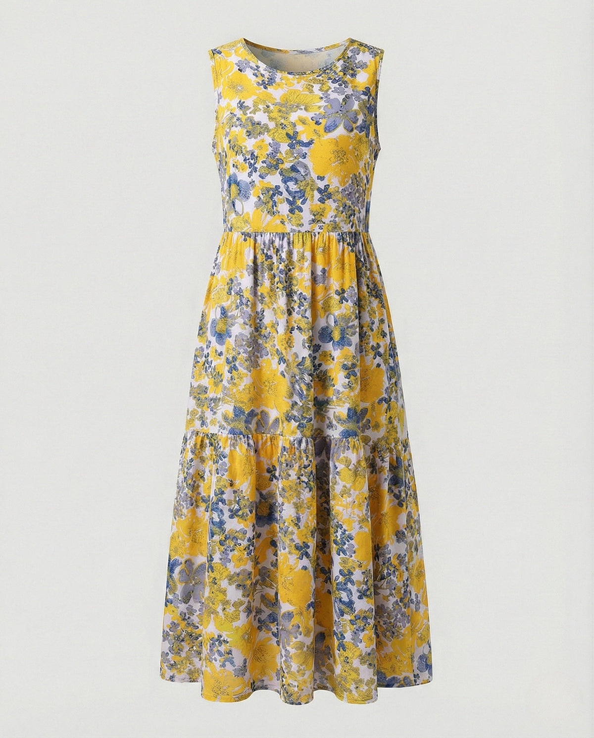 Women's Sleeveless Maxi Tiered Dress with Print