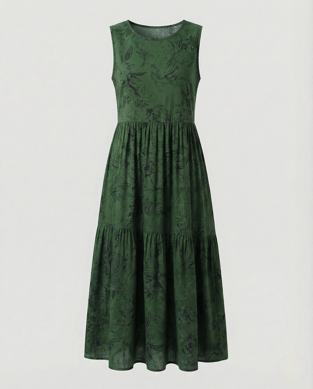 Women's Sleeveless Maxi Tiered Dress with Print