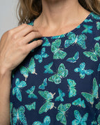 Women's Sleeveless Maxi Dress with Butterfly Print - Close-Up Detail