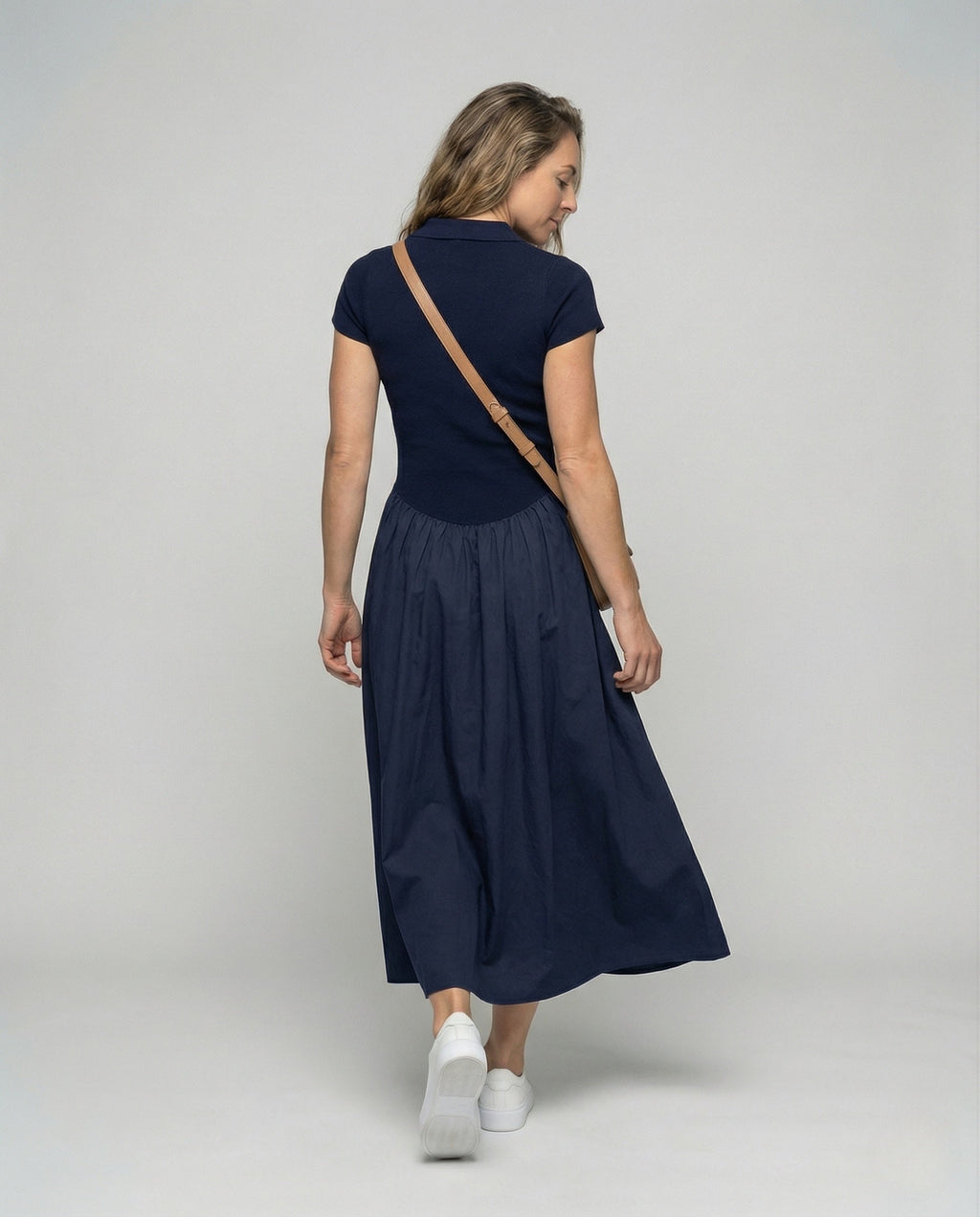Women's Sleeveless Maxi Dress with Polo Collar - Back View