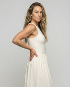 Women's Sleeveless Maxi Dress with Ribbed Top - Upper Body View