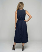 Women's Sleeveless Midi Dress with Drawstring Waist - Back View
