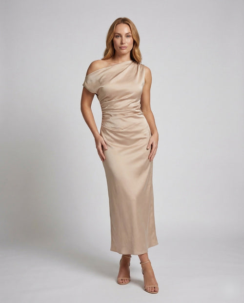 Women's Asymmetrical Evening Dress with One Shoulder - Front View