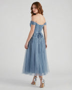 Women's Floor-Length Carmen Evening Dress with Lace - Back View
