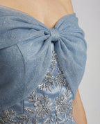Women's Floor-Length Carmen Evening Dress with Lace - Close-Up Detail