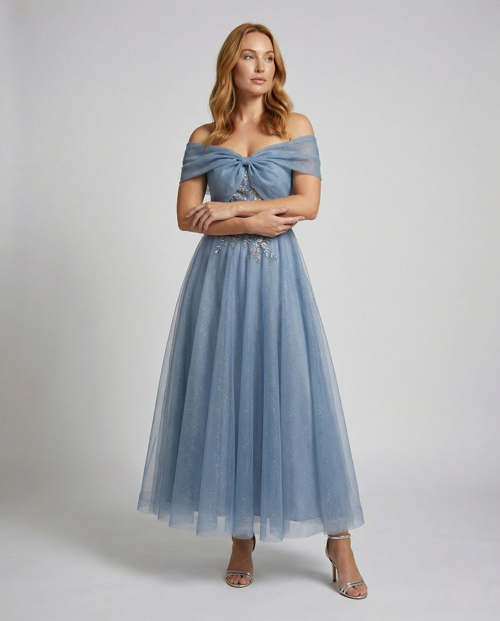 Women's Floor-Length Carmen Evening Dress with Lace - Front View