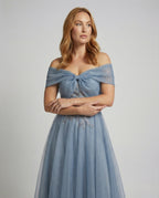 Women's Floor-Length Carmen Evening Dress with Lace - Upper Body View