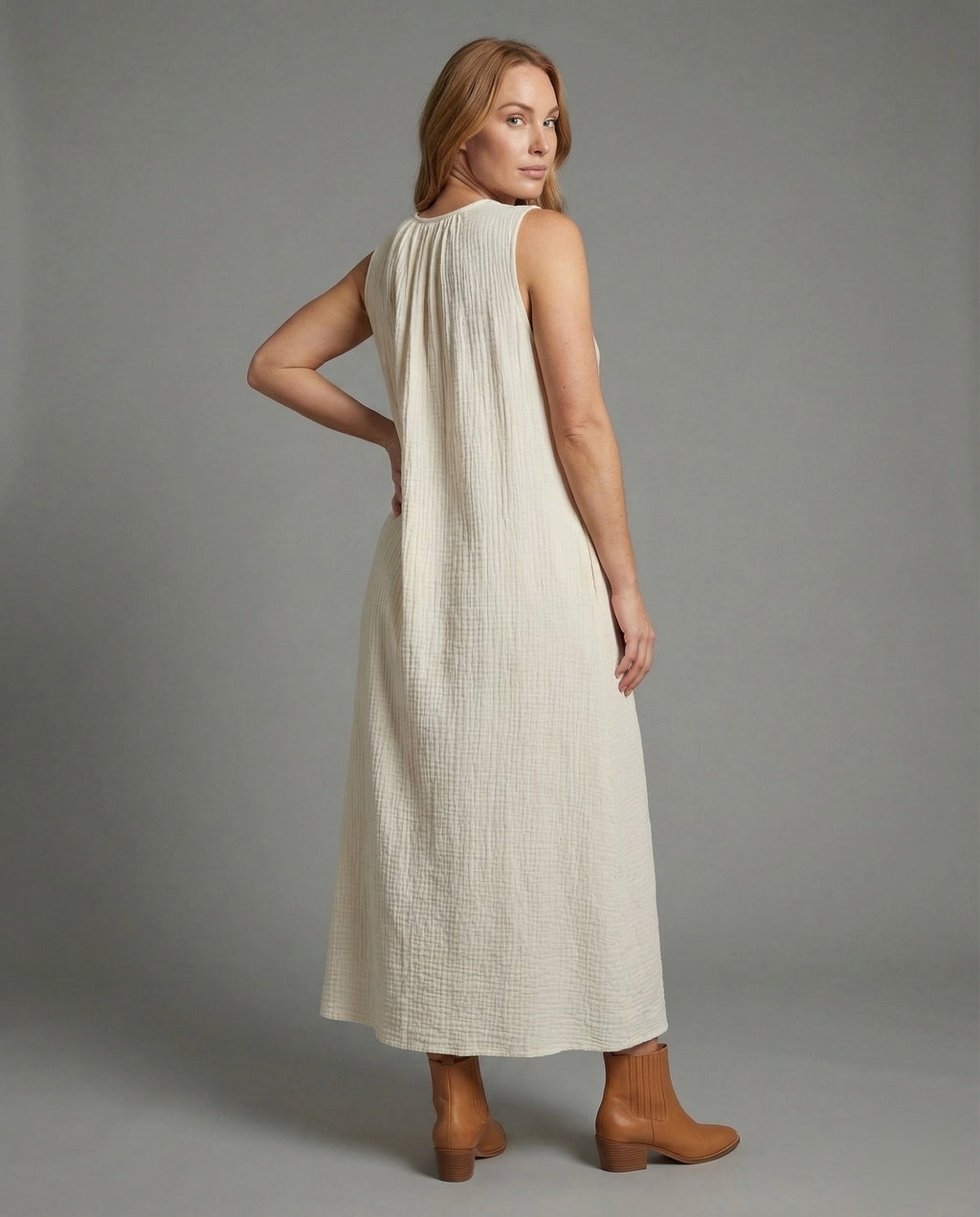 Women's Crinkled Floor-Length Maxi Dress - Back View