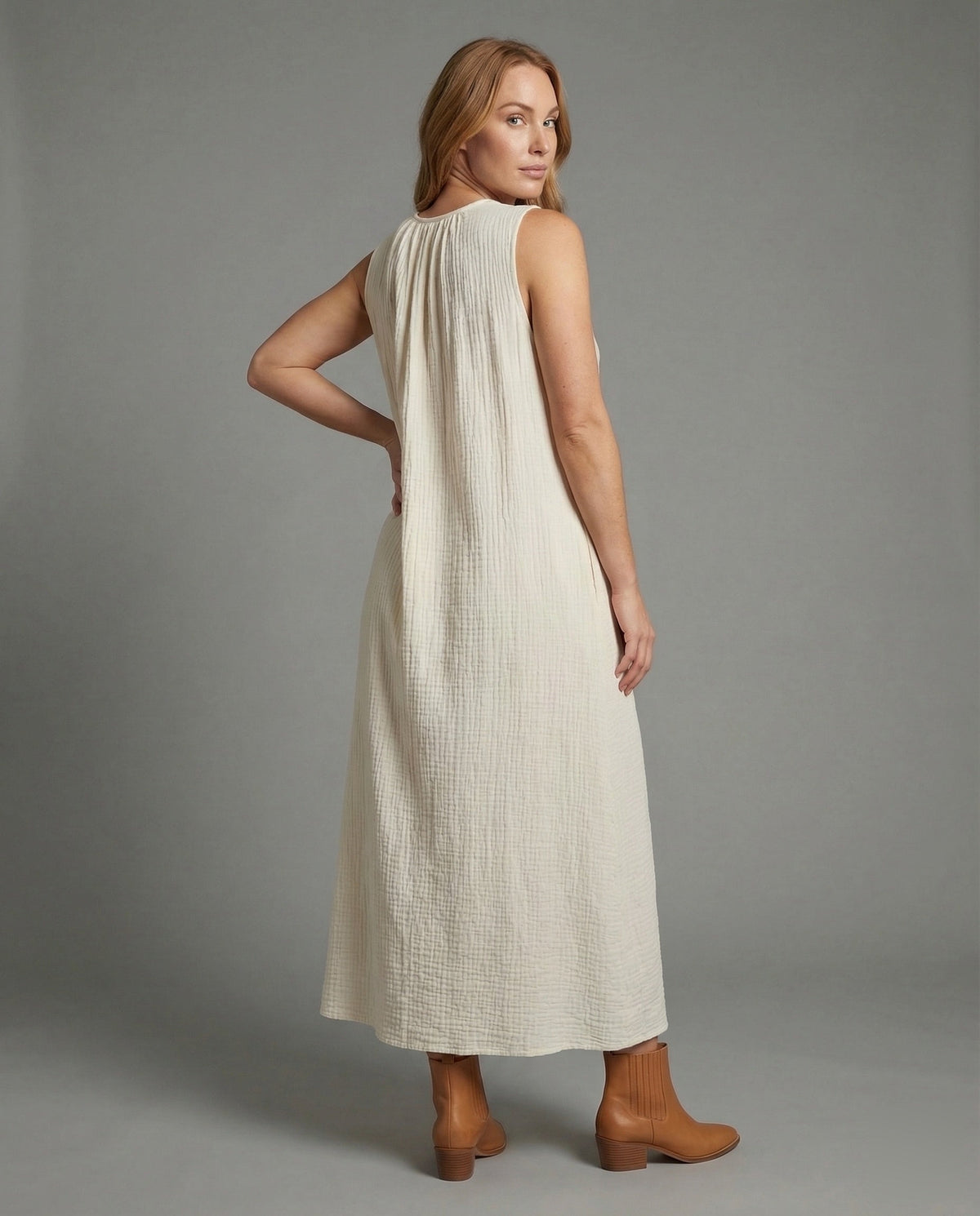 Women's Crinkled Floor-Length Maxi Dress - Back View