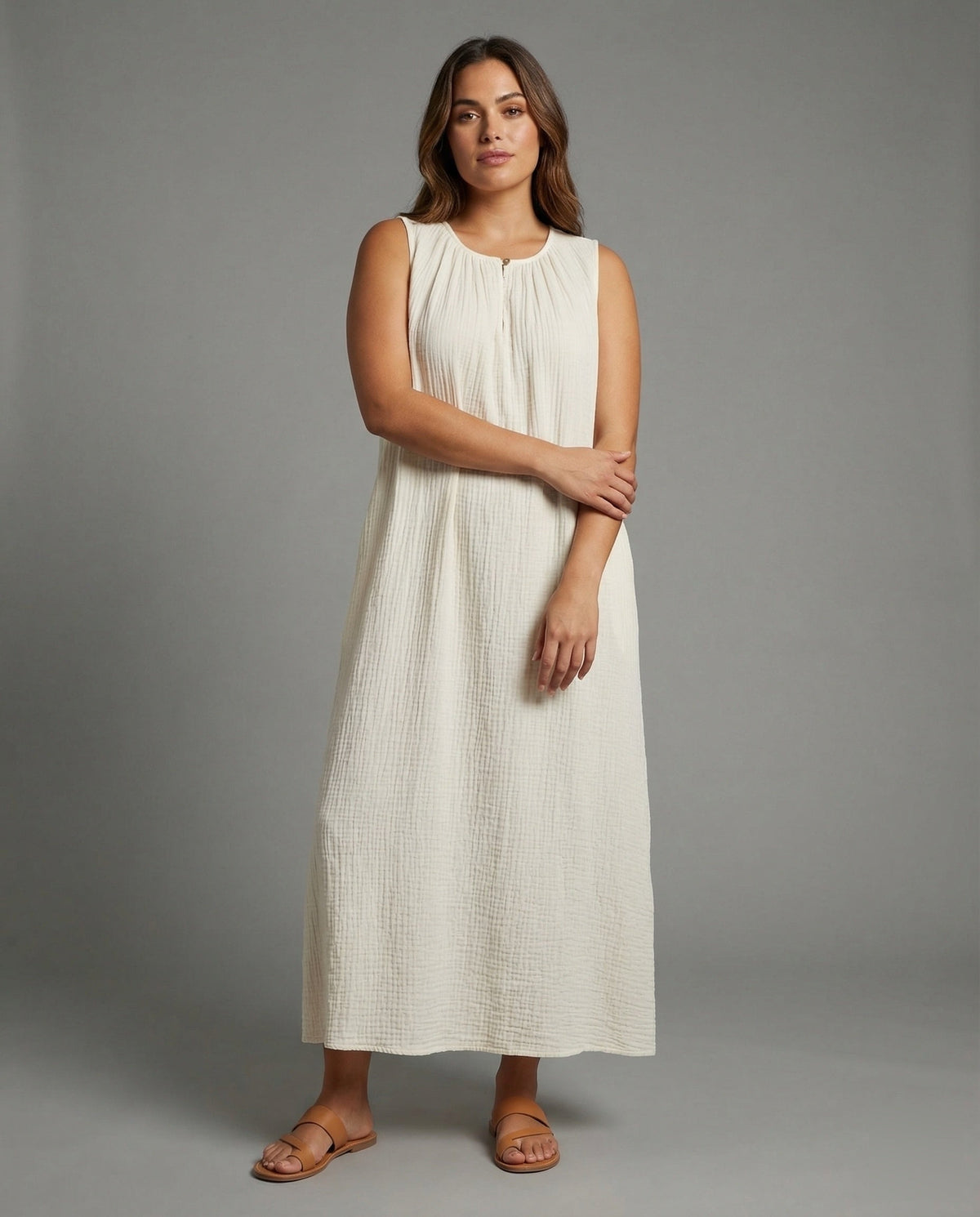 Women's Crinkled Floor-Length Maxi Dress - Front View