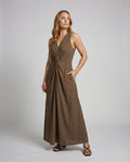 Women's Long Maxi Dress with Knot Detail - Front View