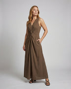 Women's Long Maxi Dress with Knot Detail - Front View