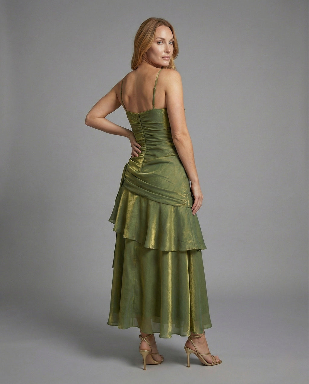 Women's Satin Evening Dress with Heart Neckline - Back View