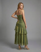 Women's Satin Evening Dress with Heart Neckline - Back View